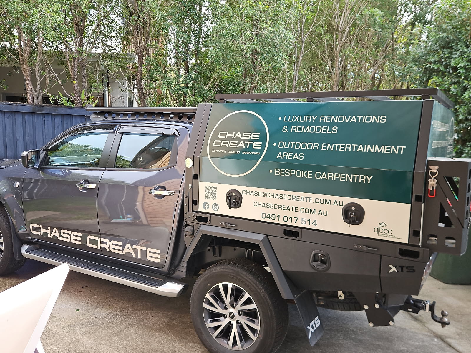 Chase Create branded work ute on the Sunshine Coast